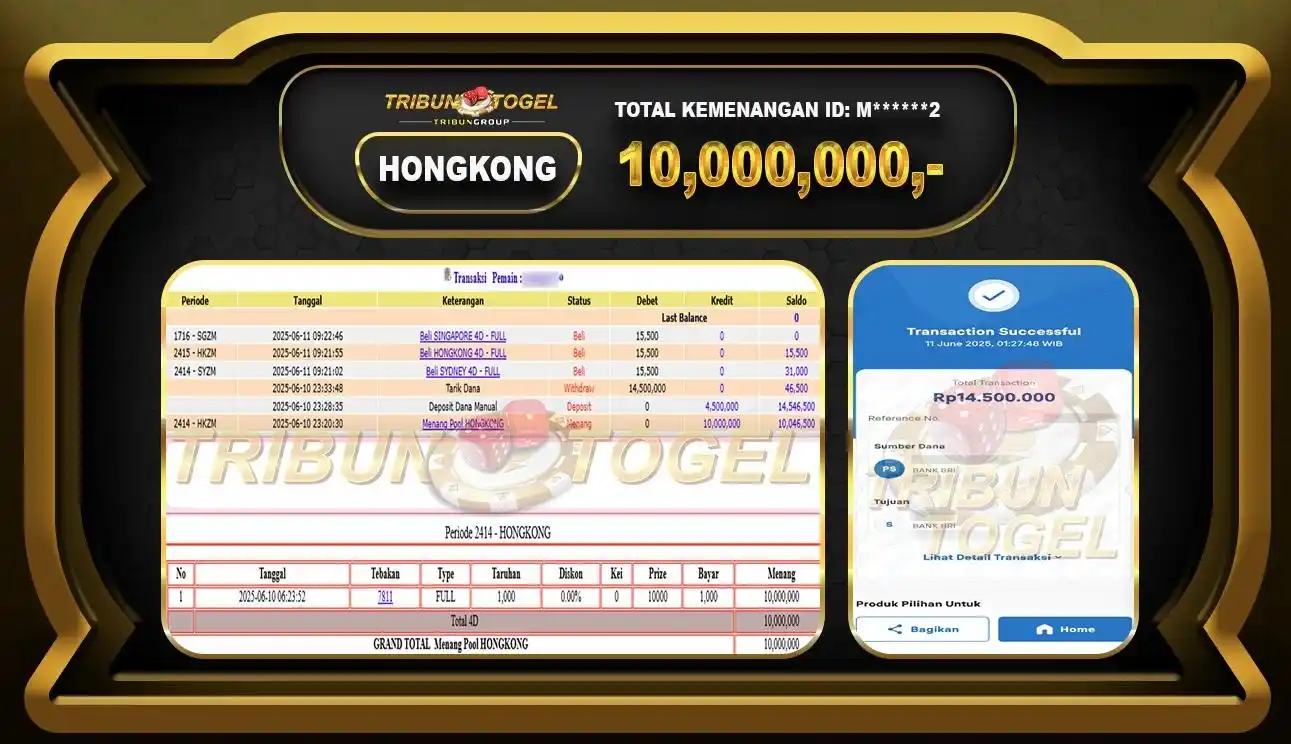 Image from TRIBUNTOGEL: Kami ucapkan selamat kepada user ID : M******2 telah berhasil withdraw...