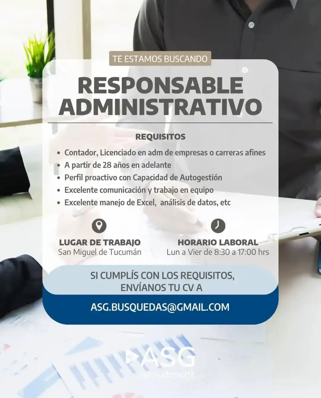 Image from Trabajo Empleo Clasificados TUCUMAN🇦🇷 Argentina: Nos encontramos en la búsqueda de un RESPONSABLE ADMINISTRATIVO para i...