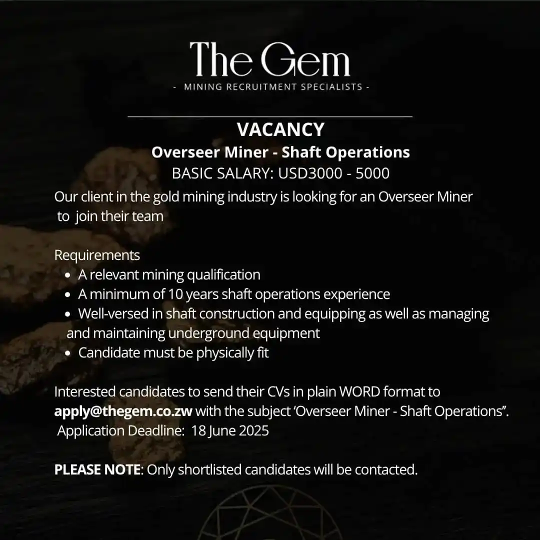 Image from Job Finders - CV Writing | LinkedIn Profile Optimization |Advertising: Overseer Miner , shaft operations...