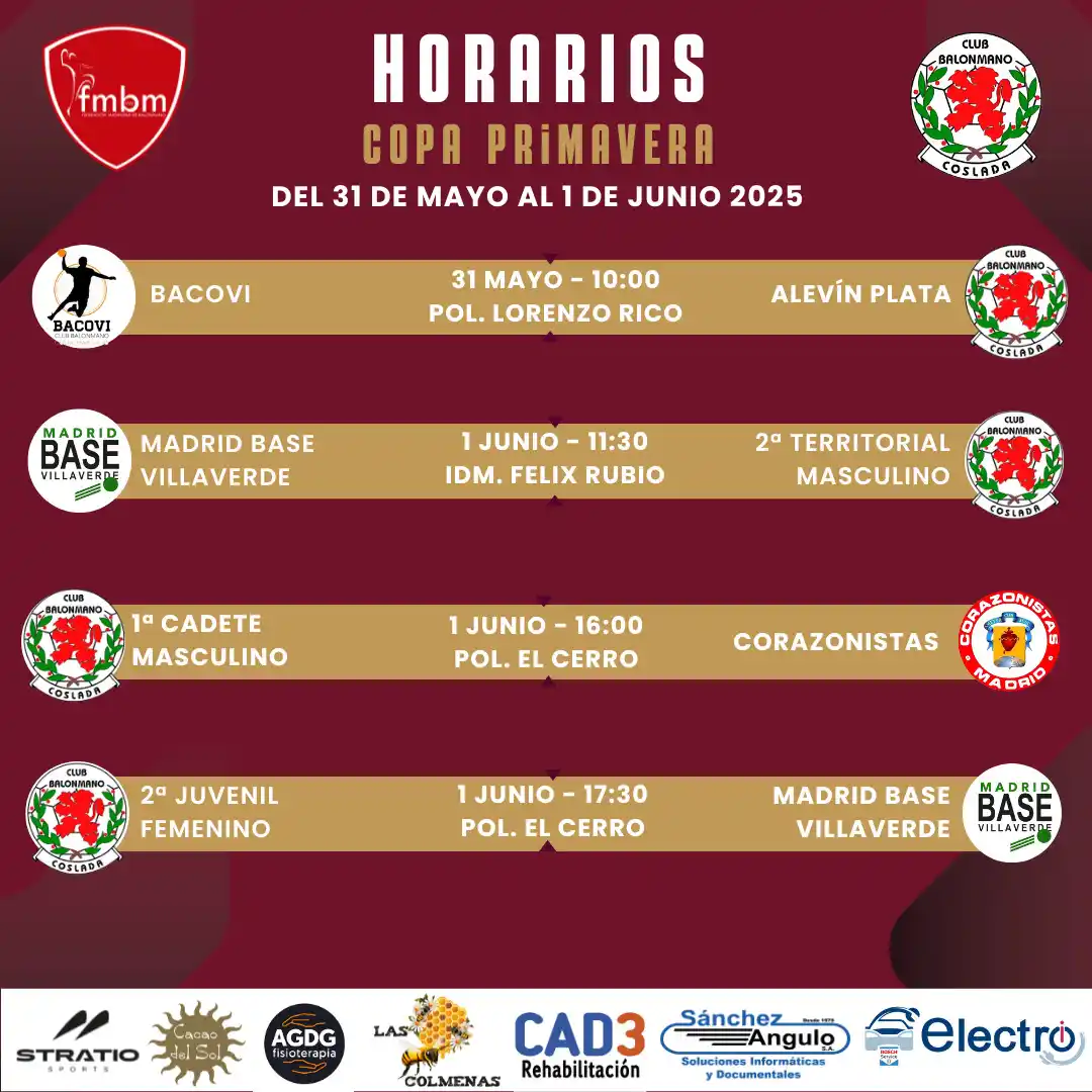 Image from Balonmano Coslada: 🔊PARTIDOS DE COPA🤾🤾♂️ 🕙 ¡¡ HORARIOS ACTUALIZADOS !! 🕙 Horarios...