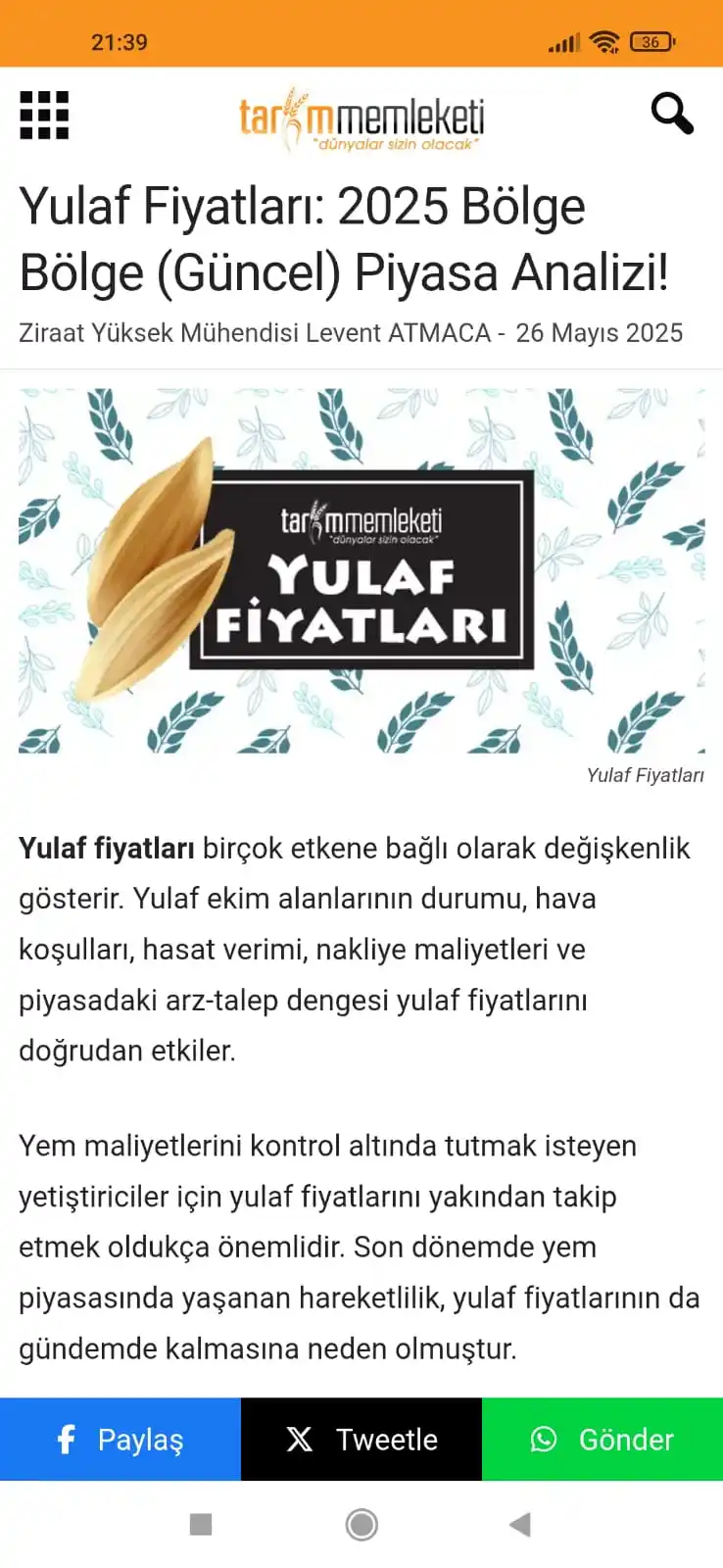 Image from Tarım Memleketi: Sezon Geldi.. Piyasalar Yavaş Yavaş Hareketlendi.. Güncel Yulaf Fiyatl...