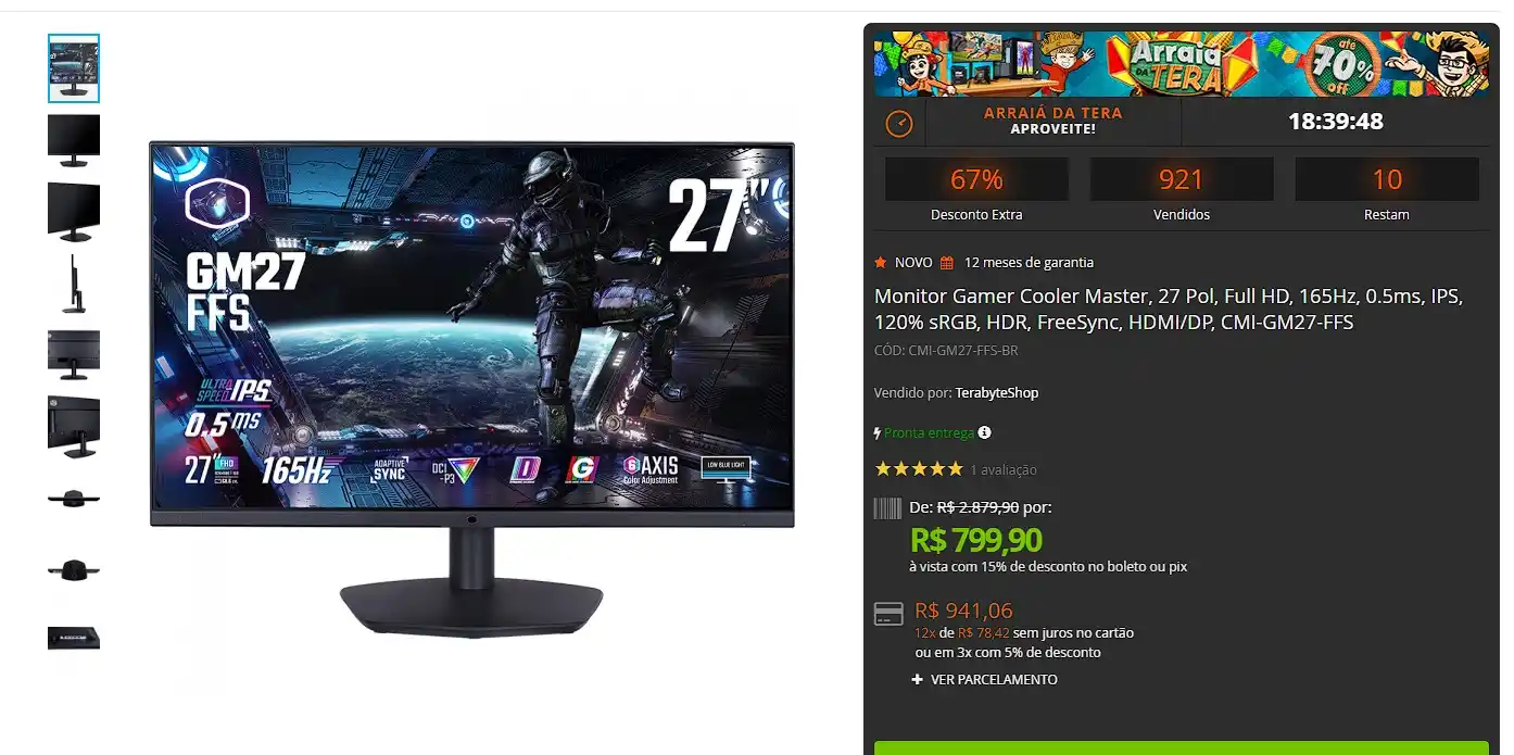 Image from GPCR Promo - Hardware e Tecnologia: 🔥Monitor Gamer Cooler Master, 27 Pol, Full HD, 165Hz, 0.5ms, IPS, 120...