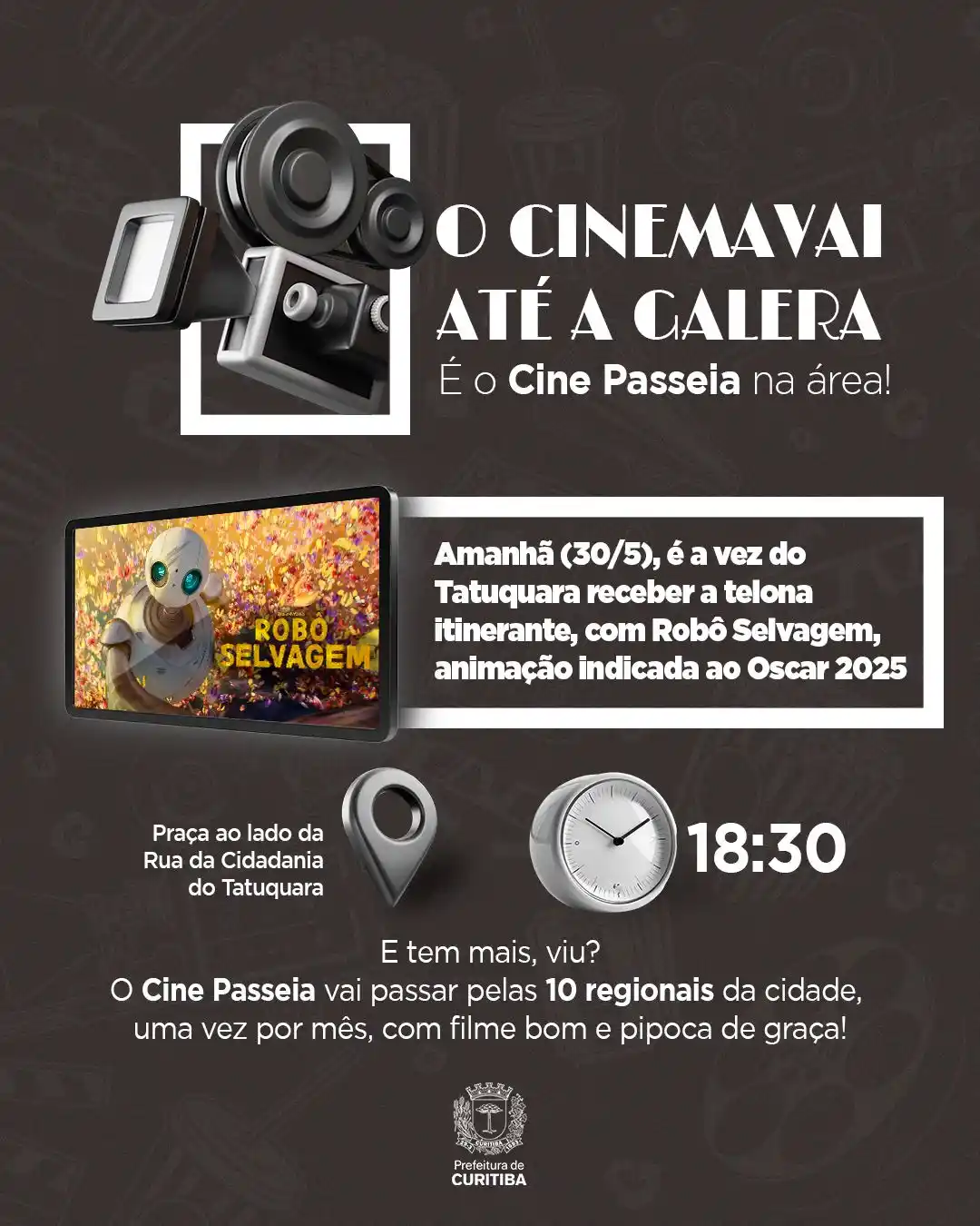 Image from Prefeitura de Curitiba: O Cine Passeia tá chegando nos bairros com filme bom e pipoca grátis! ...