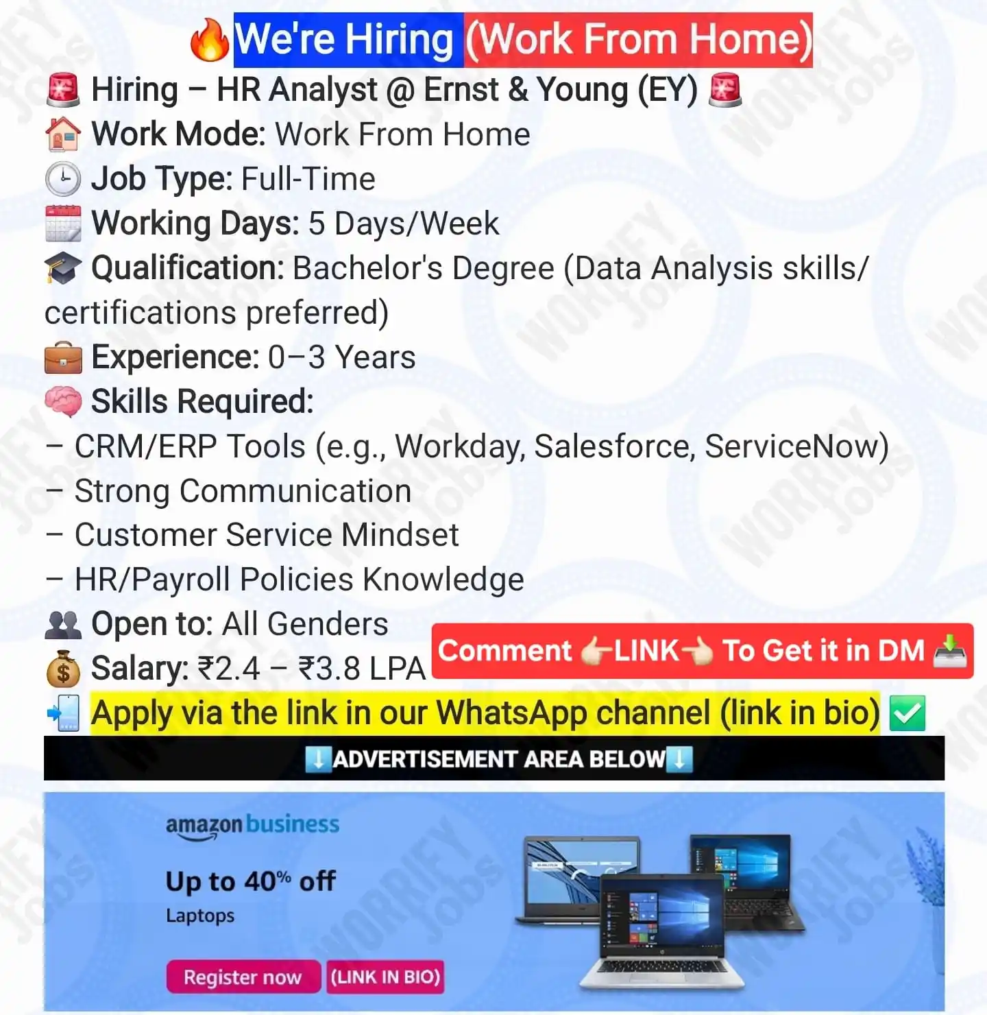 Image from WorrifyJobs™: *🔥Apply Now:🔥* https://unstop.com/jobs/hr-analyst-ernst-and-young-14...