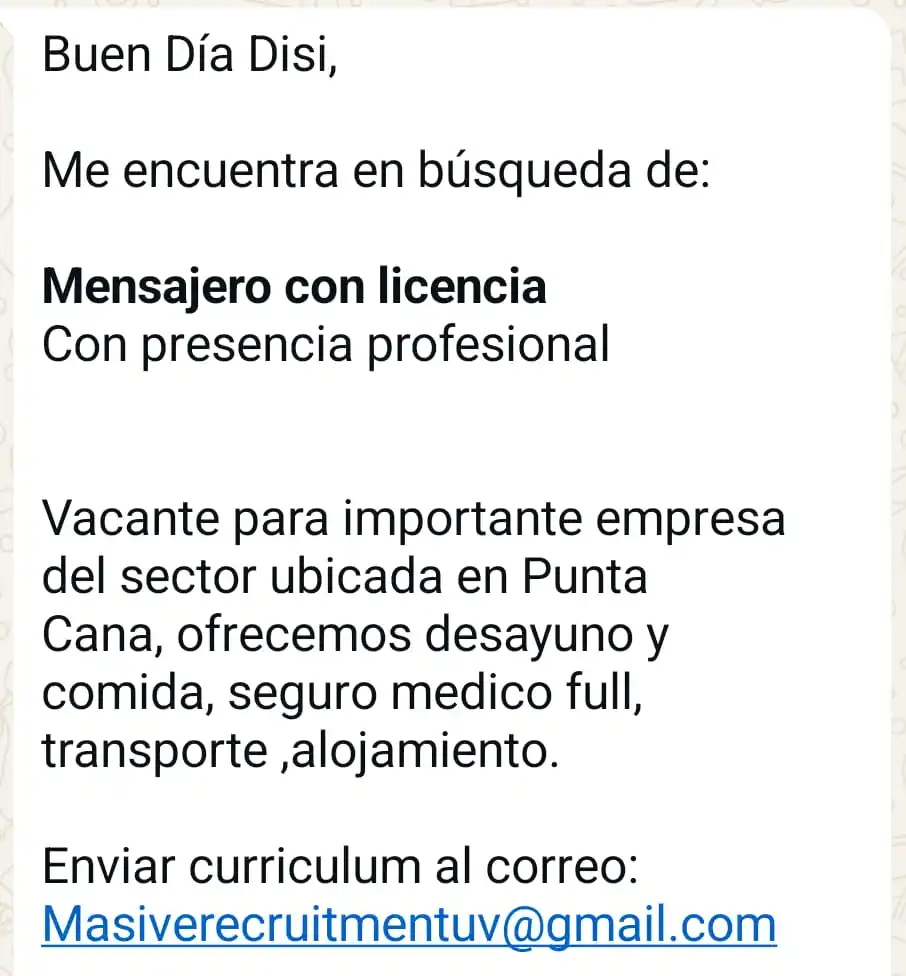Image from Disi Mota Publicidad Empleos: Bávaro Masiverecruitmentuv@gmail.com...