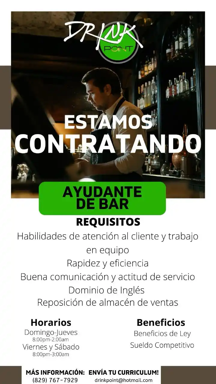 Image from Disi Mota Publicidad Empleos: Bávaro Para más información: 829-767-7929 drinkpoint@hotmail.com...