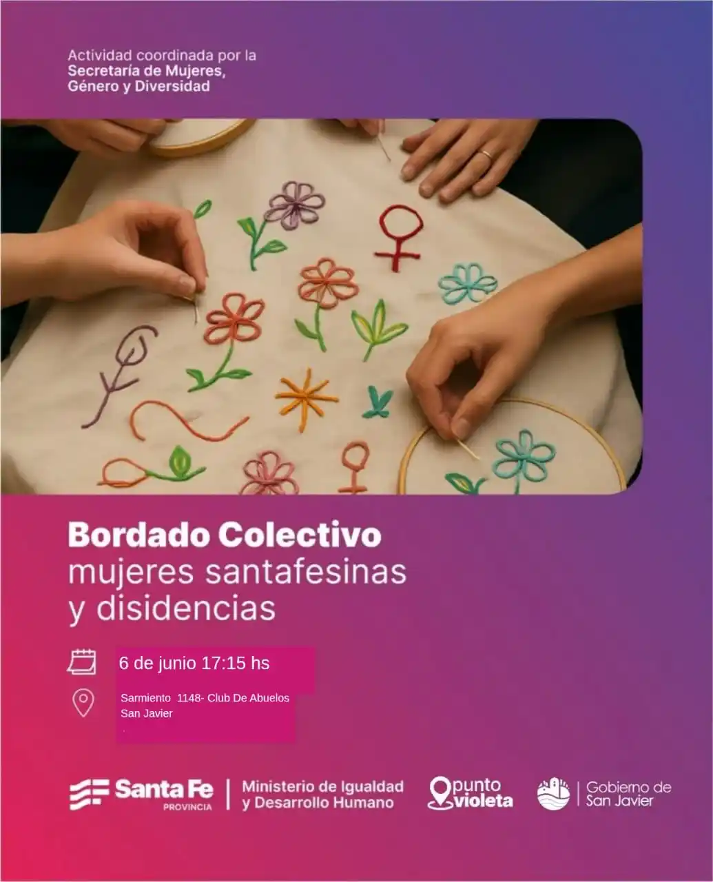 Image from San Javier Ahora: 🧵 Bordado colectivo: mujeres santafesinas y disidencias Una invitació...