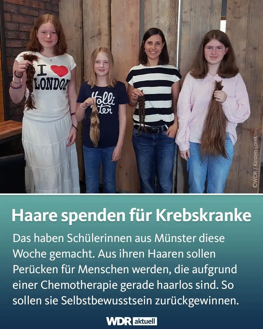 Image from WDR aktuell: 💇♀️ Die Schülerinnen Celia (18), Anna (11) und Sophie (13) haben ihr...