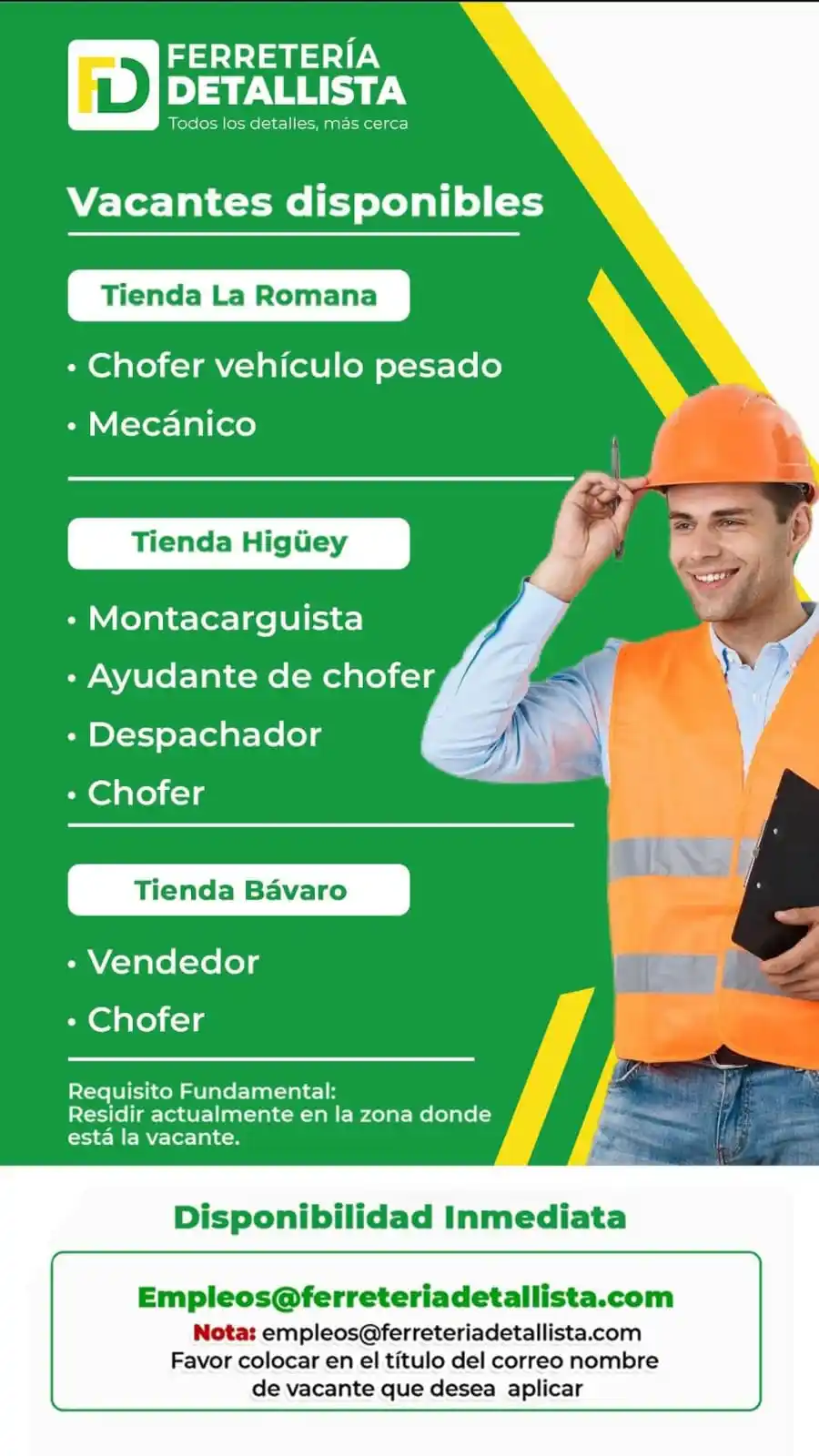 Image from Disi Mota Publicidad Empleos: La Romana / Higüey / Bávaro  Empleos@ferreteriadetallista.com Nota:  F...