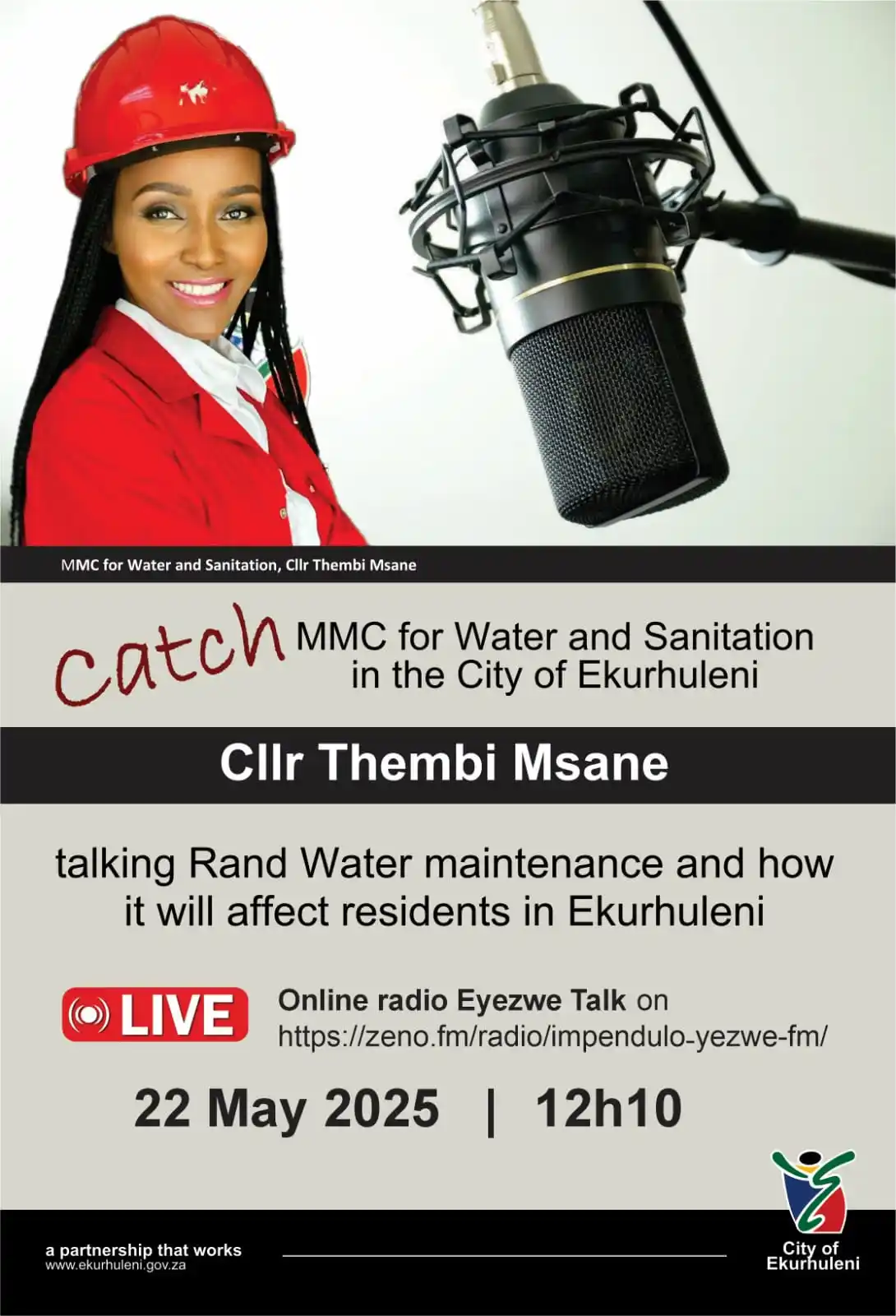 Image from City of Ekurhuleni: 🎙️TUNE IN Member of the Mayoral Committee responsible for Water and ...