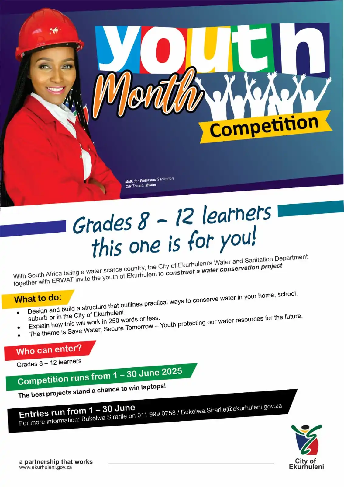 Image from City of Ekurhuleni: 👋🏽YOUTH MONTH COMPETITION💦 We’re serious about water conservation,...