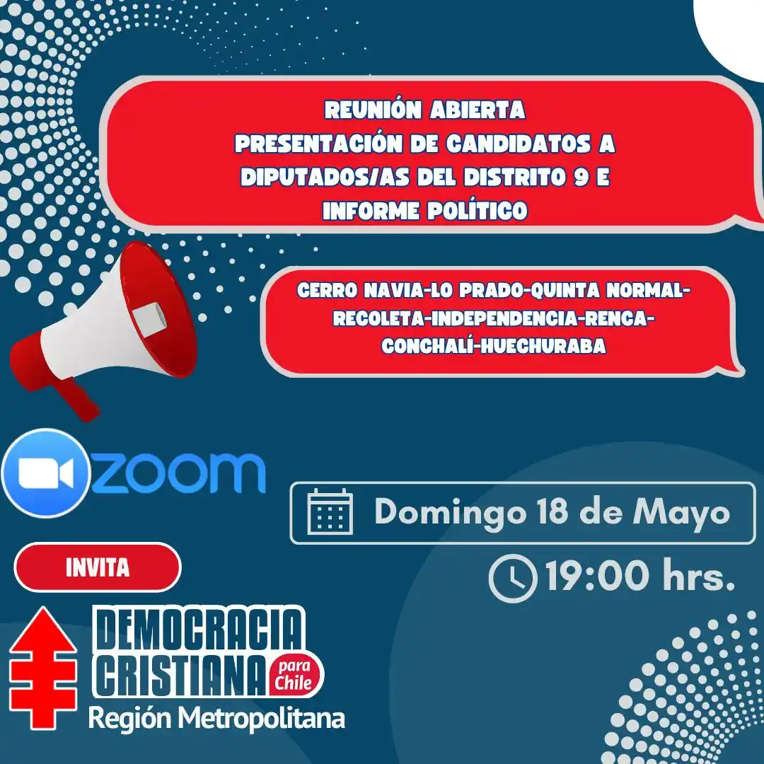 Image from PDC Región Metropolitana 2023-2025: *DOMINGO 18* *19,30 Hrs.* ⌛️ *Reunión abierta a los militantes del Di...