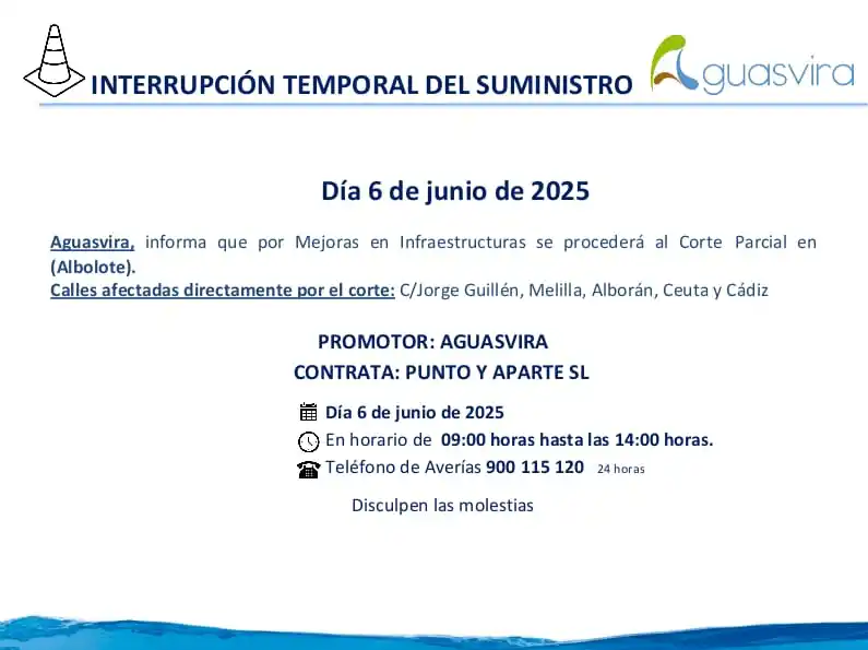 Image from Albolote Información: 📌 Este viernes, día 6 de junio, corte parcial del suministro de agua ...