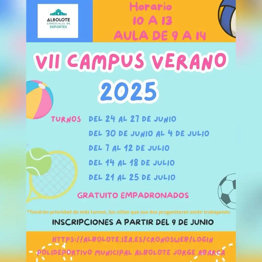Image from Albolote Información: ¡Llega el VII Campus de Verano 2025 a Albolote! ☀️🎾⚽ ¿Quieres que tu...