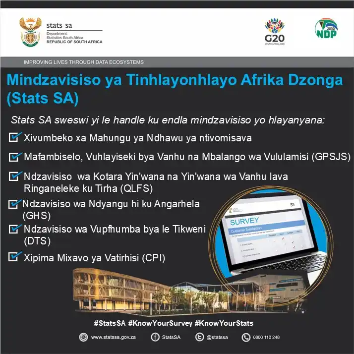 Image from Statistics South Africa: *Mindzavisiso ya Tinhlayonhlayo Afrika Dzonga (Stats SA)* Stats SA s...