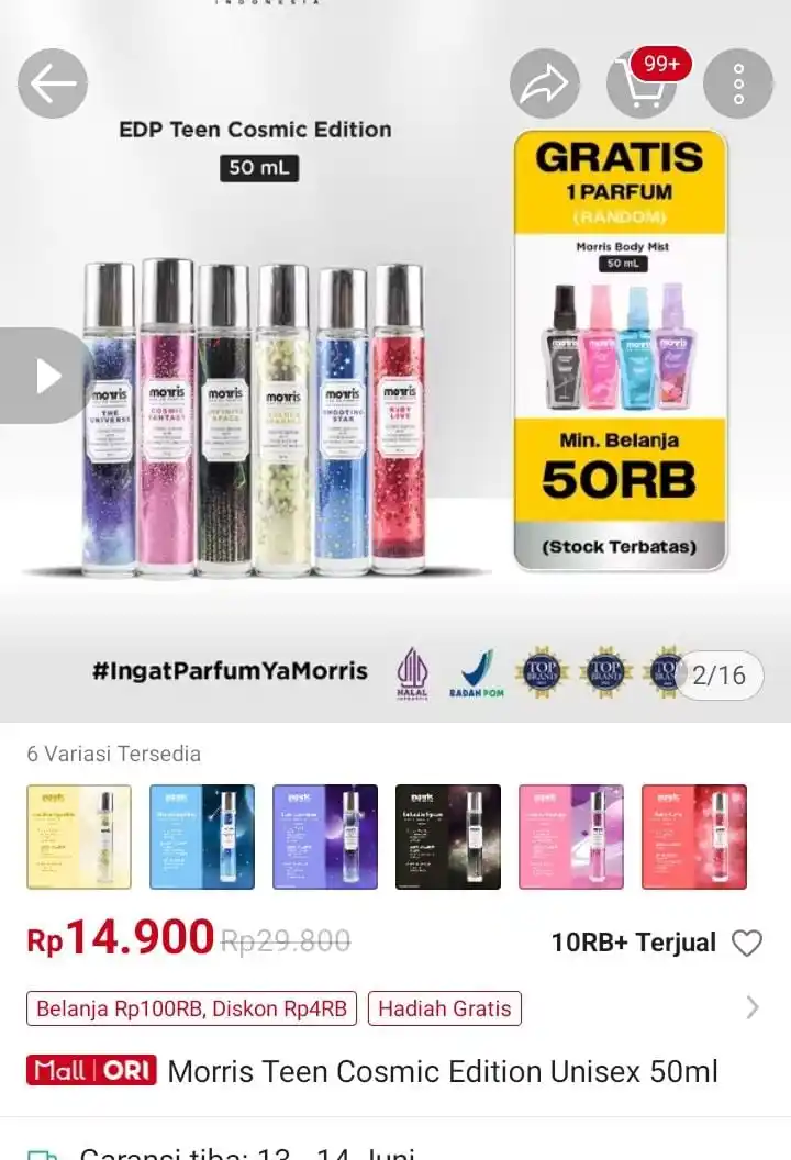 Image from DISKONAN PROMO SHOPEE👛 RACUN SHOPEE🎀 PROMO BELANJA ONLINE 🛒: Morris Teen Cosmic Edition Unisex 50ml   https://s.shopee.co.id/40Ufp8...