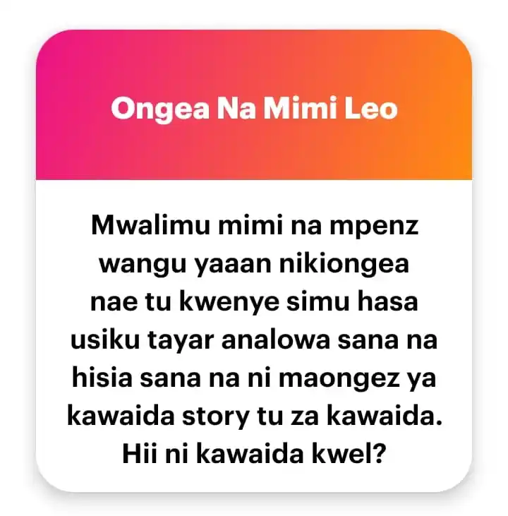 Image from ๐ข๐ง๐๐จ๐ ๐๐ก ๐๐๐๐ง: ๐๐๐Naona mmeamua kuanza kunipa ushuhuda Sasa badala ya kuuliza masw...