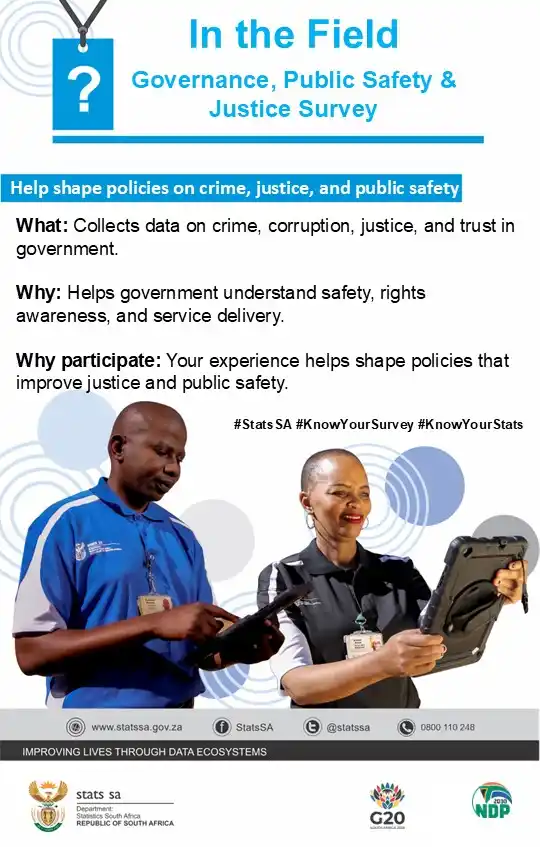 Image from Statistics South Africa: *📍 Stats SA is conducting the Governance, Public Safety and Justice S...