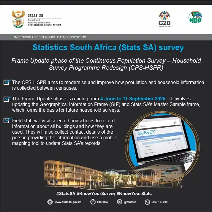 Image from Statistics South Africa: *Stats SA is undertaking the Frame Update phase of the Continuous Popu...