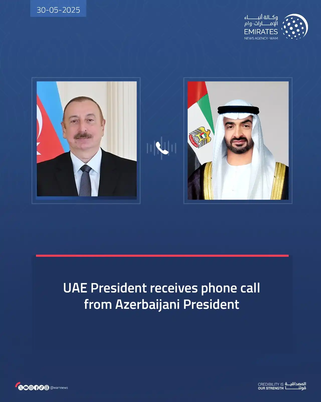 Image from Emirates News Agency (WAM): UAE President receives phone call from Azerbaijani President https://...