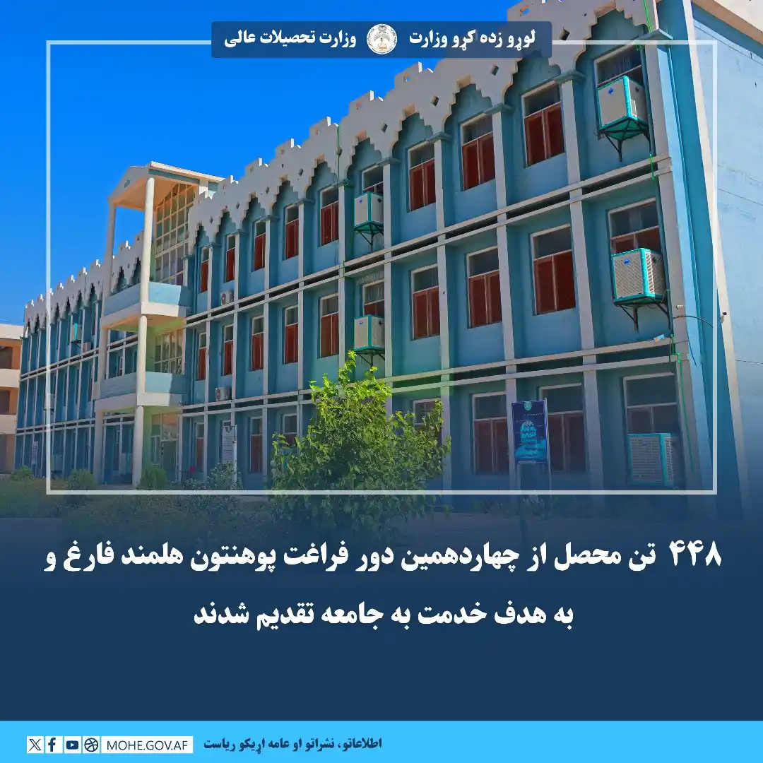 Image from لوړو زده کړو وزارت - وزارت تحصیلات عالی: ۴۴۸ تن محصل از چهاردهمین دور فراغت پوهنتون هلمند فارغ و به هدف خدمت به...