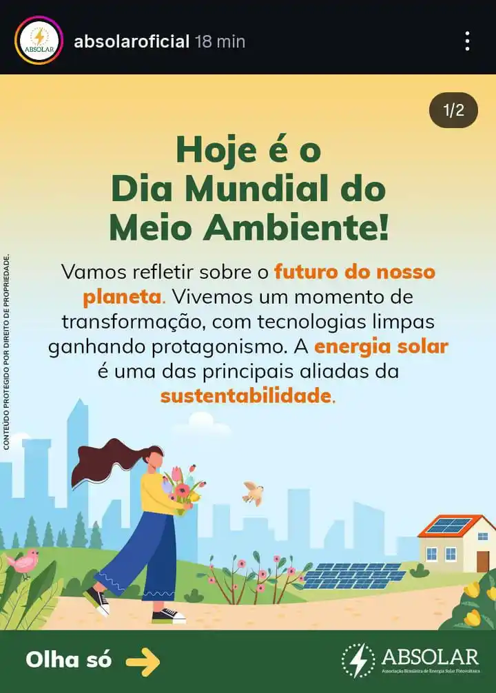 Image from ABSOLAR: 5 de junho: Dia Mundial do Meio Ambiente. Diante de desafios urgente...