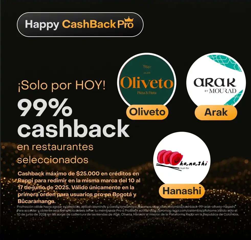 Image from Rappi Colombia: Atención Bogotá y Bucaramanga🚨🚨 🔥¡Oliveto, Arak y Hanashi con 99% d...