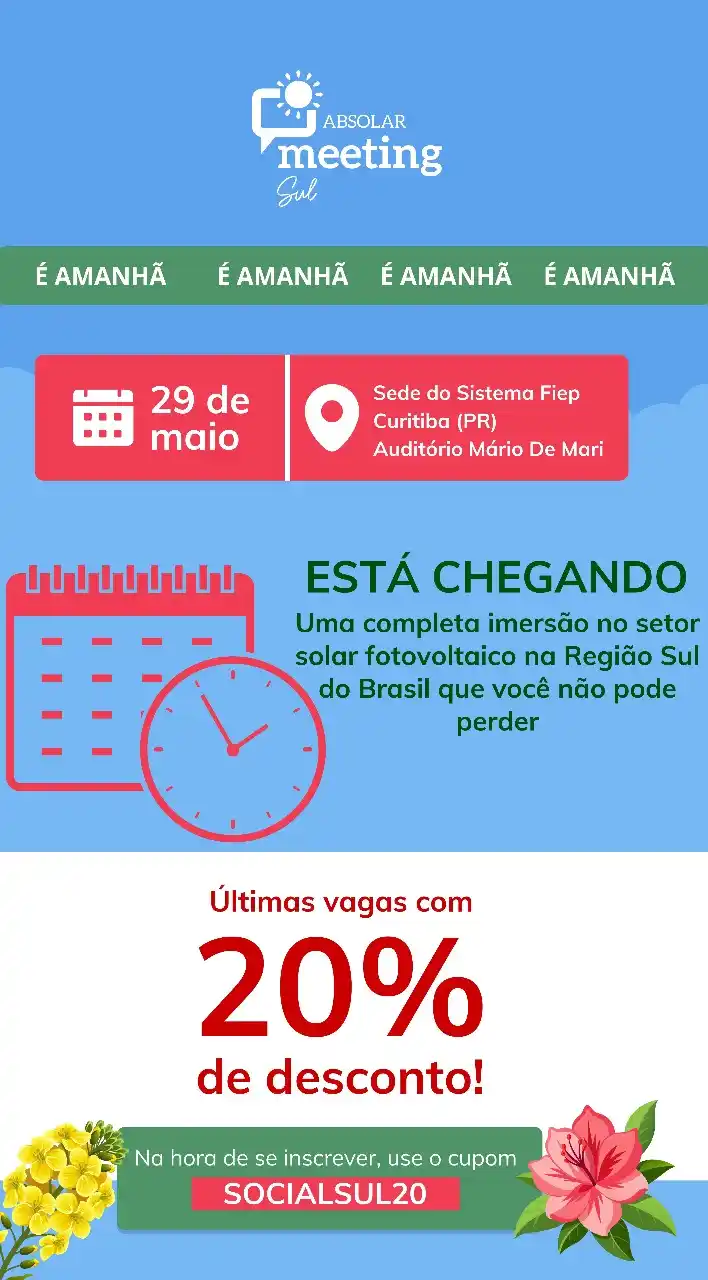 Image from ABSOLAR: Chegou o último dia, mas sua vaga ainda está disponível! Basta se insc...