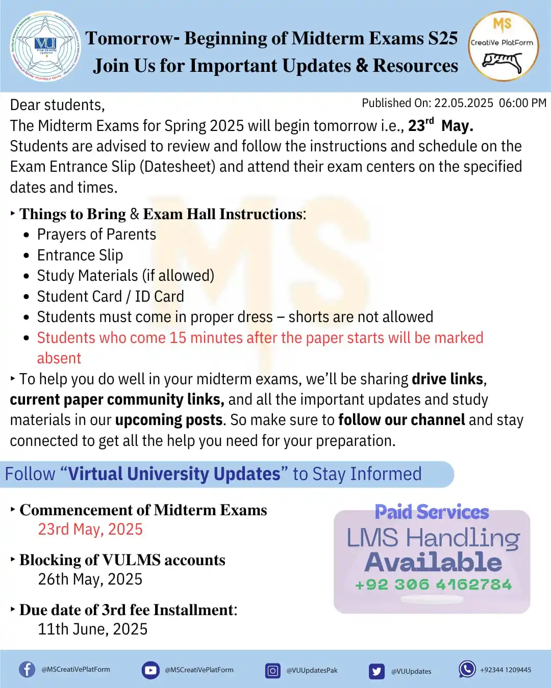 Image from Virtual University Updates๐ฅ: ๐๐จ๐ฆ๐ฆ๐๐ง๐๐๐ฆ๐๐ง๐ญ ๐จ๐ ๐๐ข๐๐ญ๐๐ซ๐ฆ ๐๐ฑ๐๐ฆ๐ฌ ๐๐๐! _*Quo...
