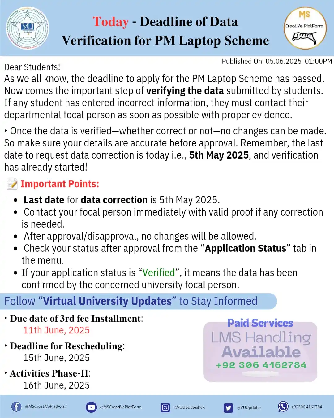 Image from Virtual University Updates🥇: 𝐃𝐞𝐚𝐝𝐥𝐢𝐧𝐞 𝐟𝐨𝐫 𝐃𝐚𝐭𝐚 𝐕𝐞𝐫𝐢𝐟𝐢𝐜𝐚𝐭𝐢𝐨𝐧!  _*Quotatio...