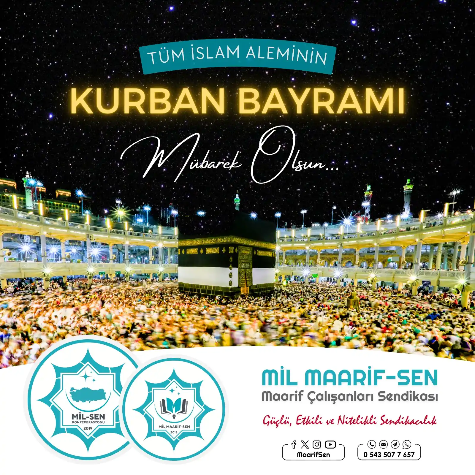 Image from Maarif Çalışanları Sendikası (Mil Maarif-Sen): Kurban, teslimiyetin; bayram, kardeşliğin adıdır. Bayramlar; paylaşman...