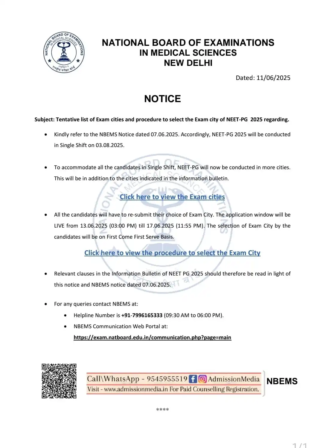 Image from Neet PG Admission Guidance By - Admission Media: NBEMS has released a new list of exam cities for NEET PG 2025. There'...