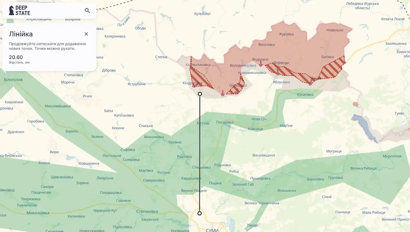 Image from Лачен пише : У районі Хотіні, РФ вдалося вийти на 20-ти кілометрову відстань до Сум...