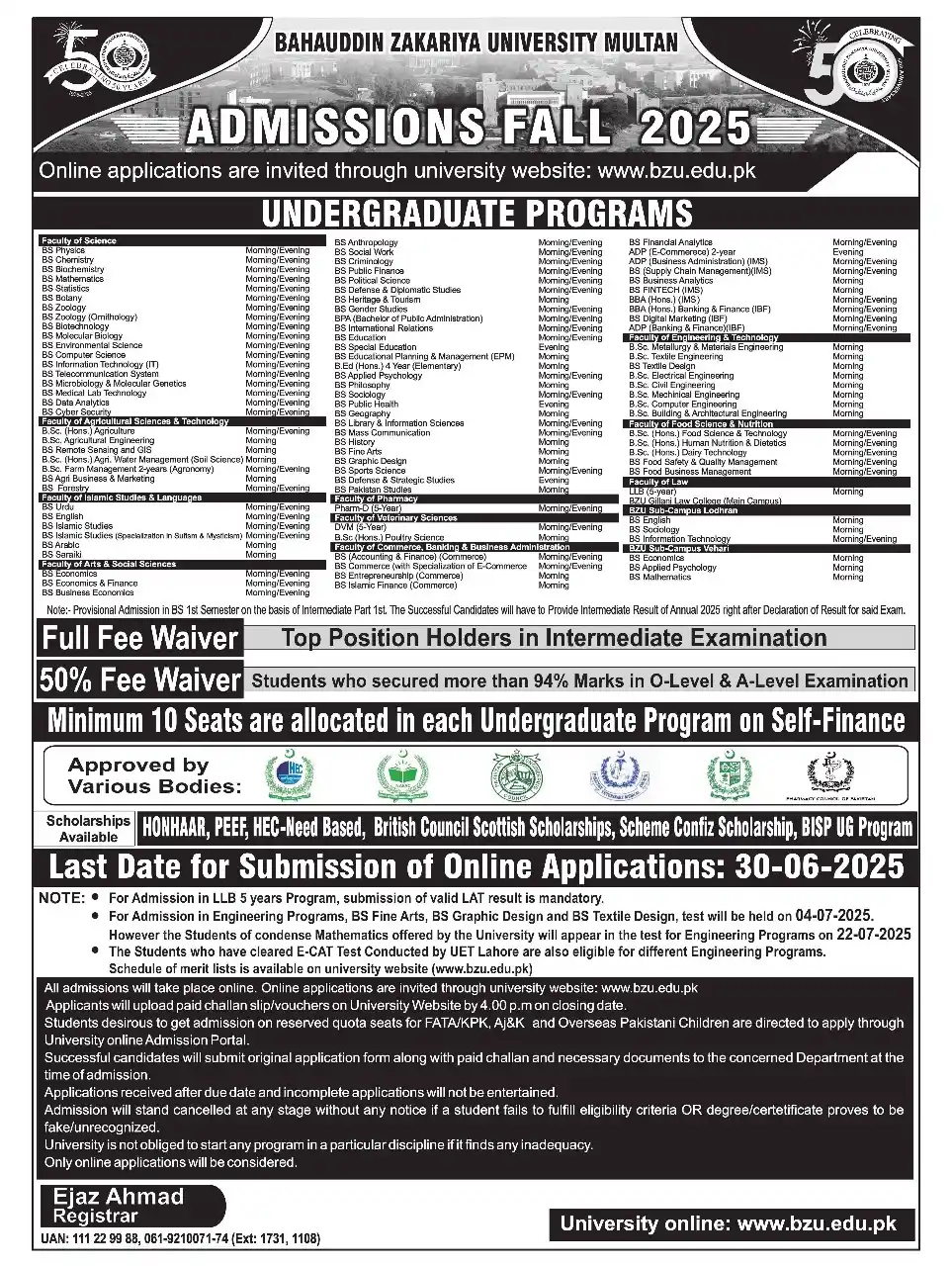 Bahauddin Zakariya University post