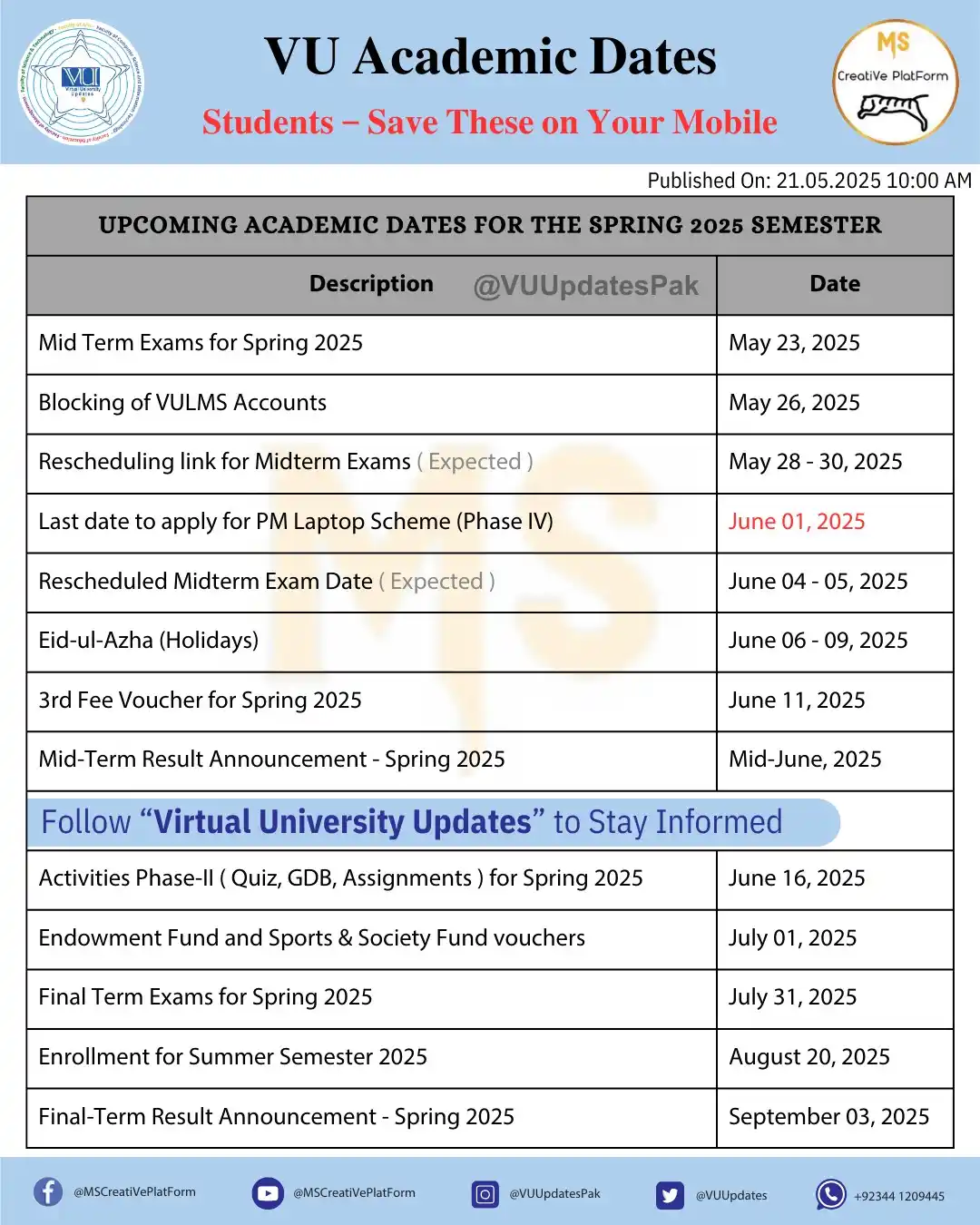 Image from Virtual University Updates🥇: 𝐕𝐔 𝐀𝐜𝐚𝐝𝐞𝐦𝐢𝐜 𝐃𝐚𝐭𝐞𝐬 - 𝟐𝟏𝐬𝐭 𝐌𝐚𝐲 𝟐𝟎𝟐𝟓!  _*Quotat...