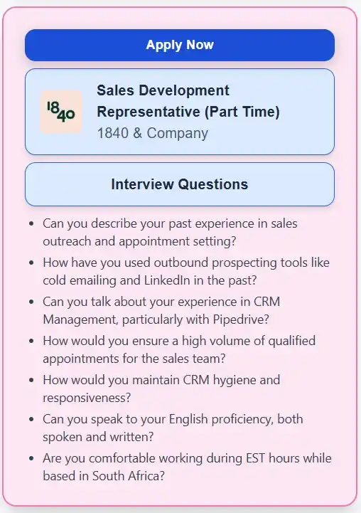 Image from Prayer and Career Guidance : 1840 & Company - Sales Development Representative (Part Time) 📍 Loca...