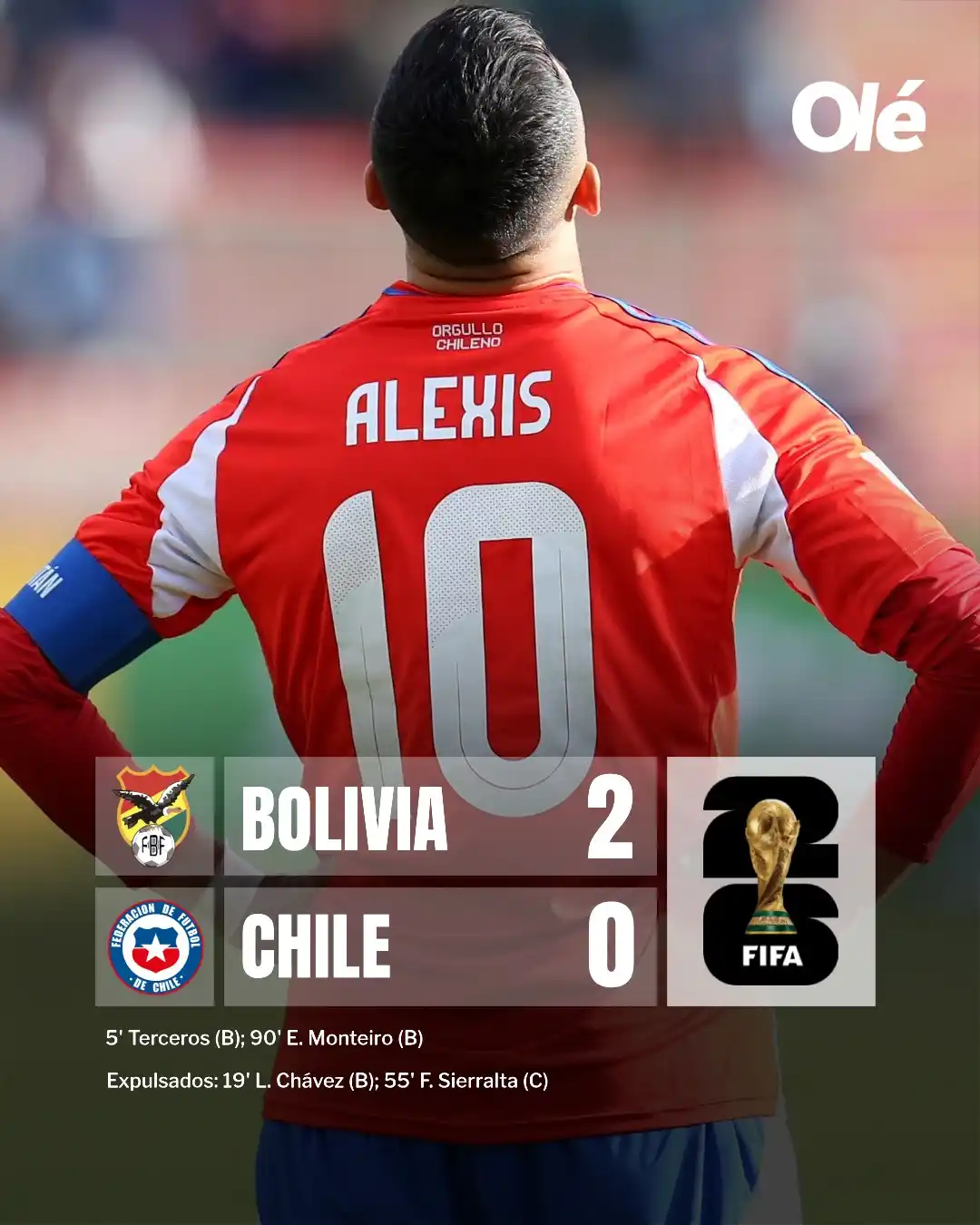 Image from Olé: *¡CHILE NO CLASIFICÓ AL MUNDIAL POR TERCERA VEZ CONSECUTIVA! 🚨❌* 🇨�...