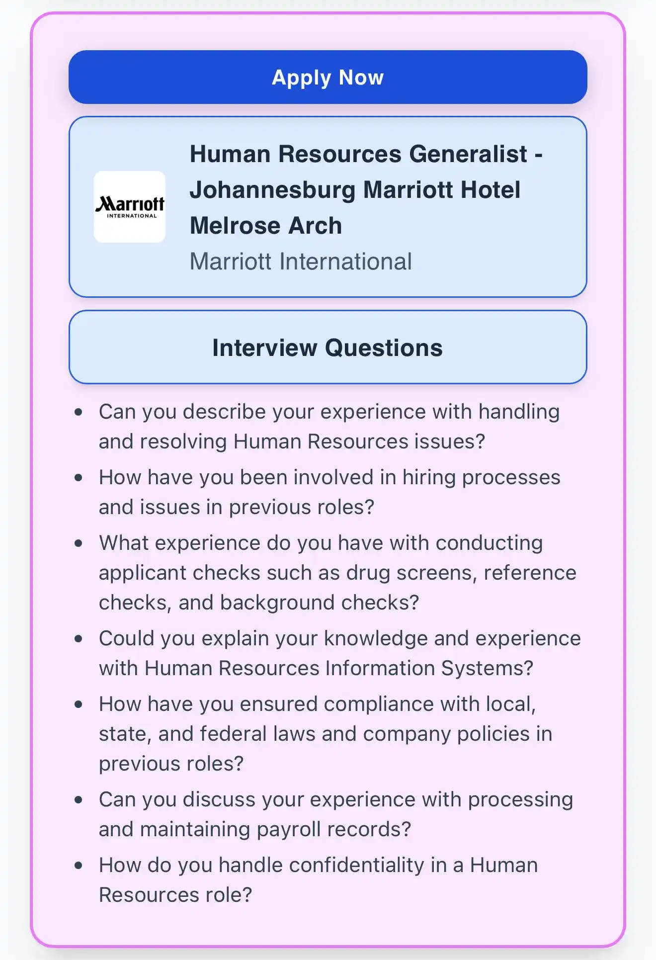 Image from Prayer and Career Guidance : Marriott International - Human Resources Generalist - Johannesburg Mar...