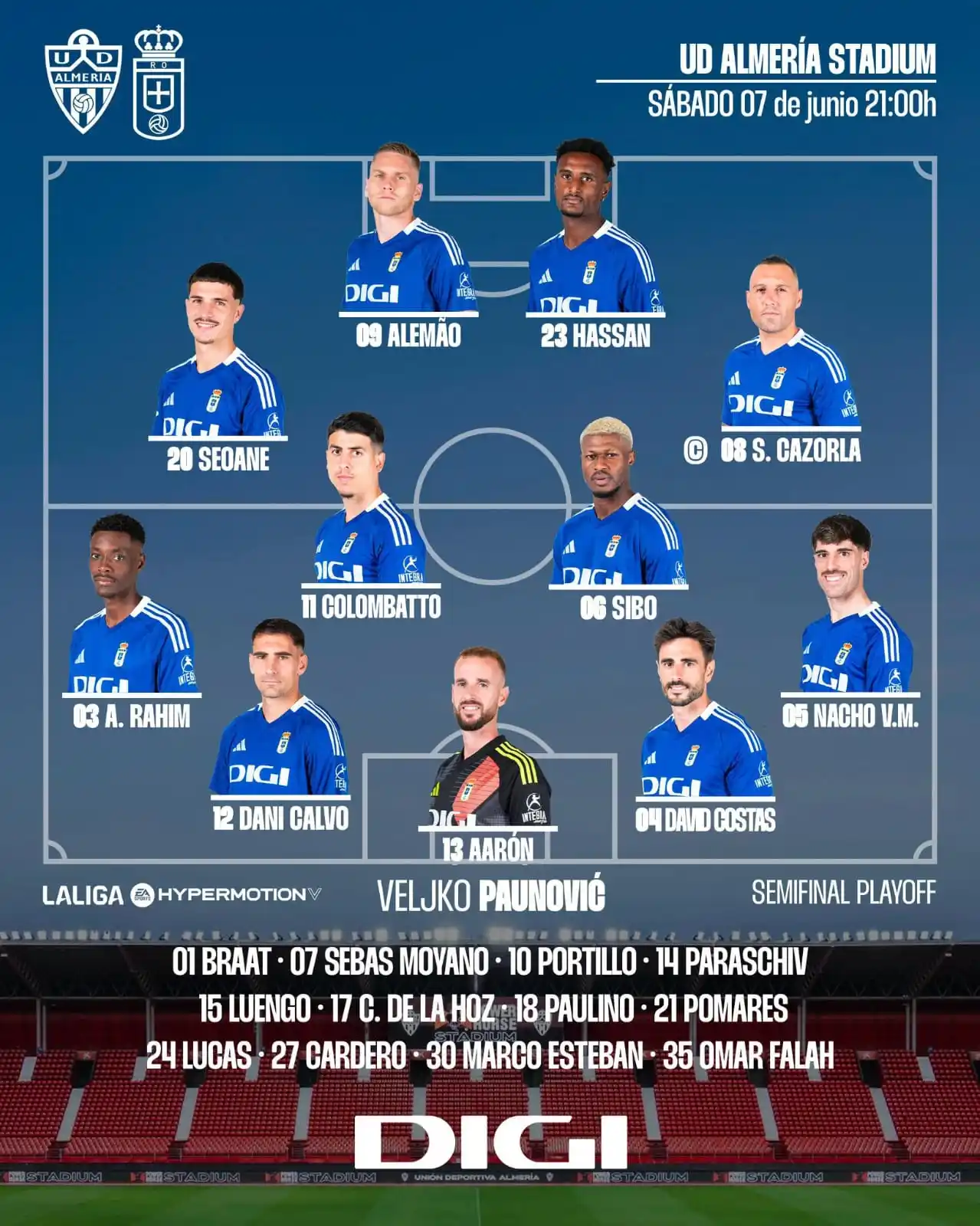 Image from Real Oviedo: ⚔️ Nuestro once en el UD Almería Stadium ⚔️ Our starting eleven at t...