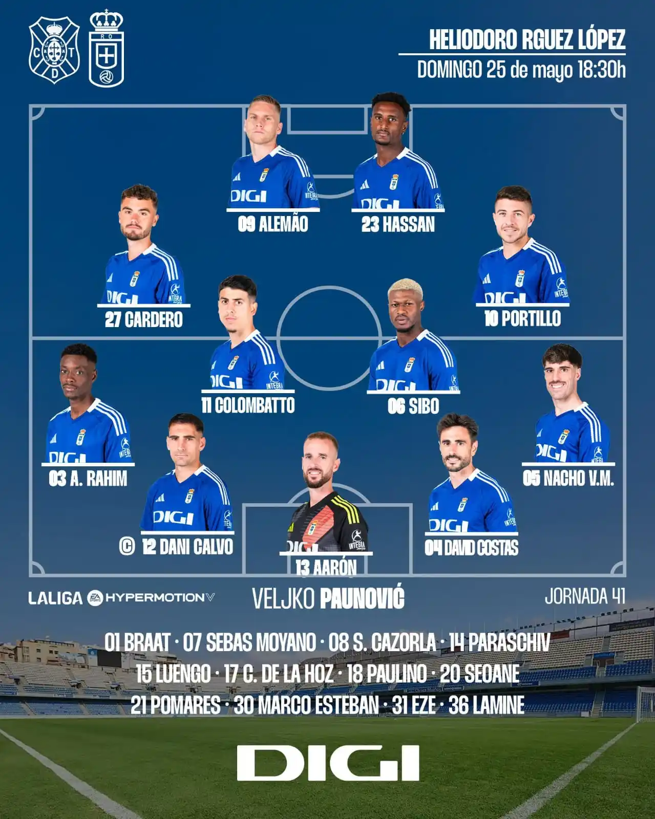 Image from Real Oviedo: ⚔️ Nuestro once J4️⃣1️⃣ ⚔️ Our Matchday 4️⃣1️⃣ starting eleven <a cl...