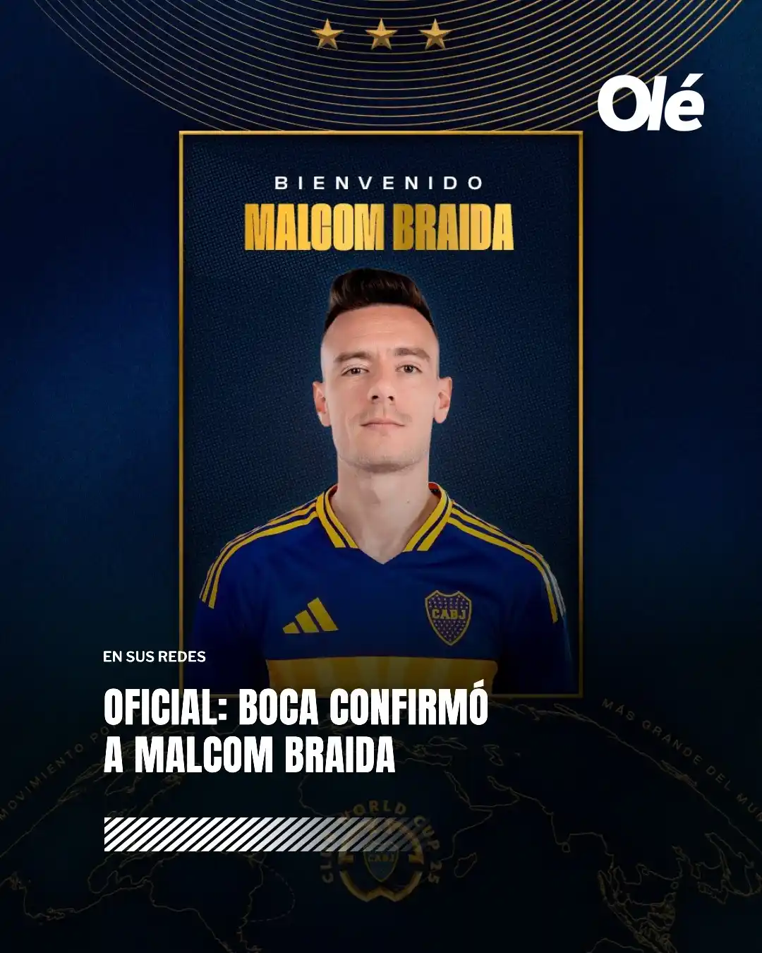 Image from Olé: *OFICIAL: BRAIDA, NUEVO REFUERZO DE BOCA 🚨*  🔵🟡 El jugador llega de...