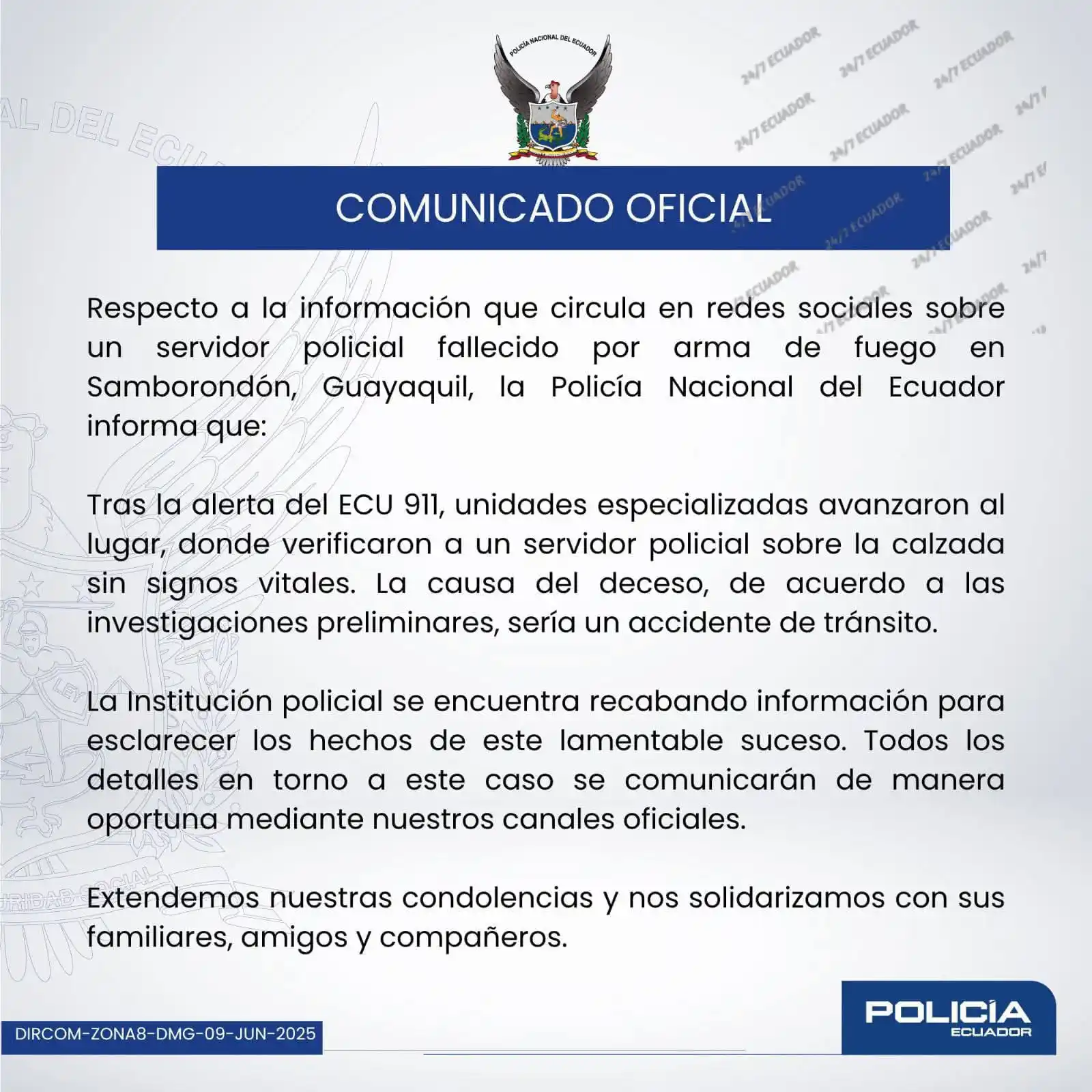 Image from 24-7 ECUADOR 2: 🔵*REPORTE DE SEGUIMIENTO*🔵  *Ficha  No: I02B-202506091904-45623* *ZO...