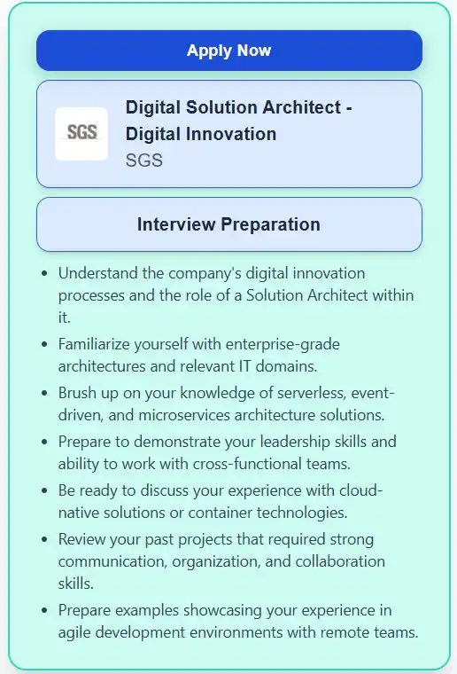 Image from Prayer and Career Guidance : SGS - Digital Solution Architect - Digital Innovation 📍 Location: JO...