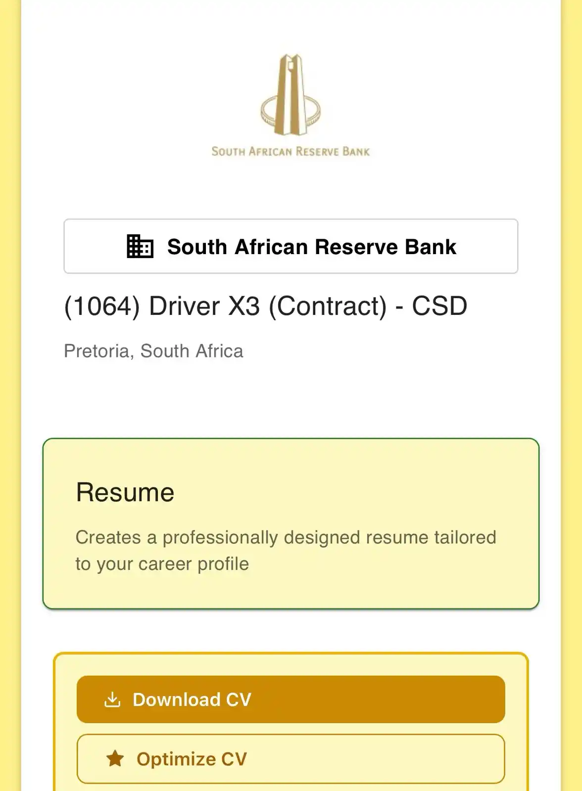 Image from Prayer and Career Guidance : South African Reserve Bank - (1064) Driver X3 (Contract) - CSD 📍 Loc...