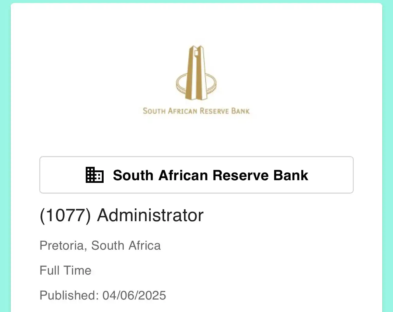 Image from Prayer and Career Guidance : South African Reserve Bank - (1073) Administrator - Learning and Devel...