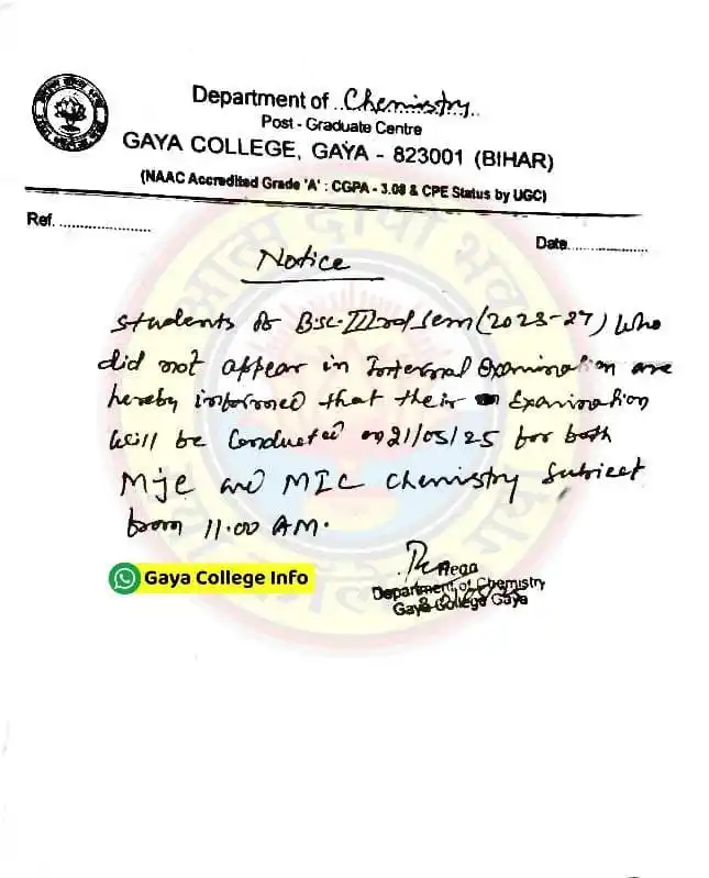 Image from Gaya College Info: *Students of B.Sc-3rd Semester (2023-27) Who did not appear in Interna...