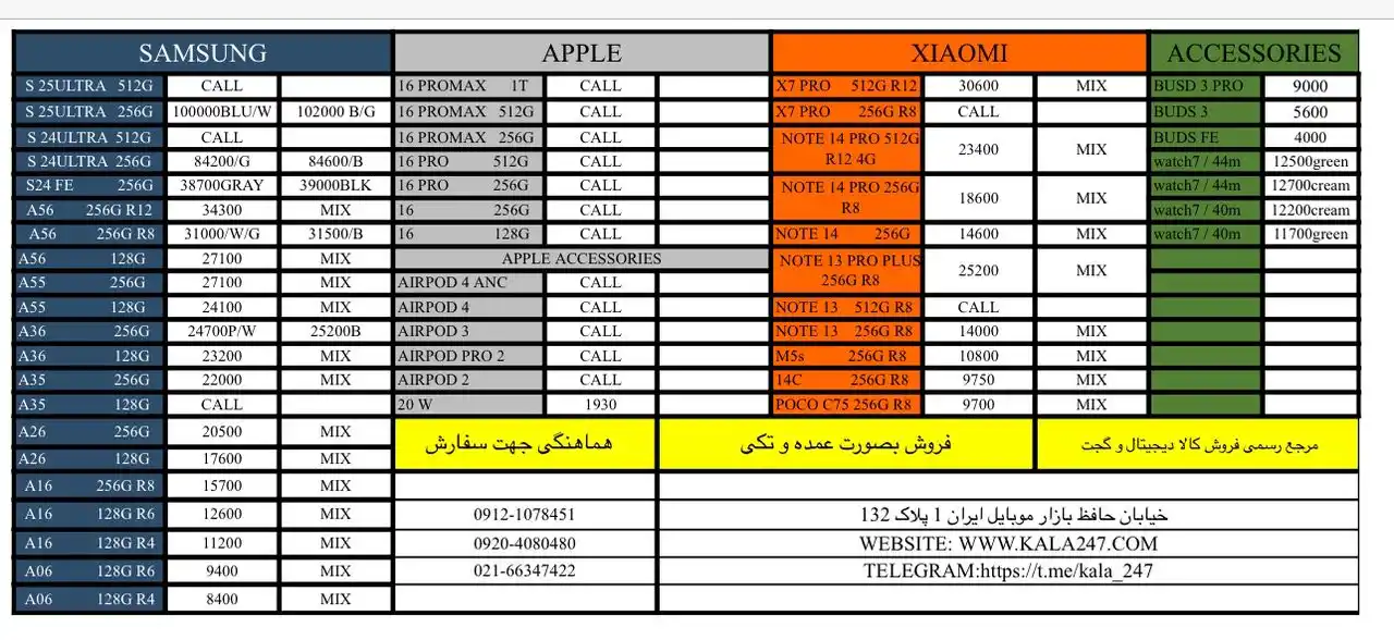 قیمت لحظه ای موبایل | kala247 post