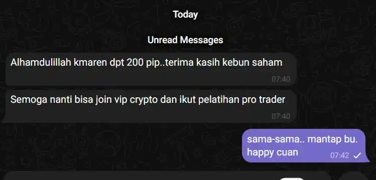 Image from Kebunsaham SUCCESS stories para Member VIP: HAPPY cuan bu... keren profit nya +200 PIP...