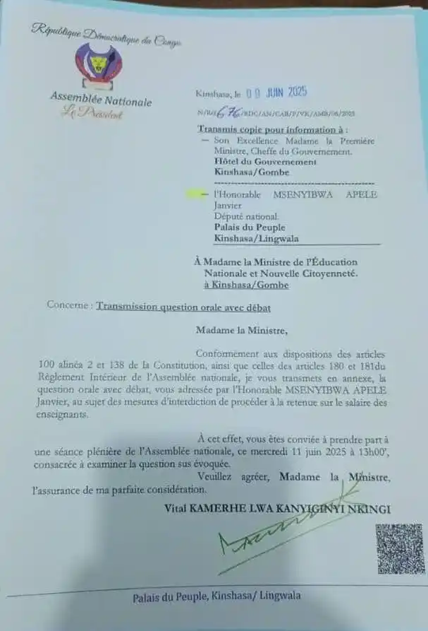 Image from INFOS EXETAT 2024-2025: *La Ministre de l'Éducation et de la Nouvelle Citoyenneté Raissa Malu*...