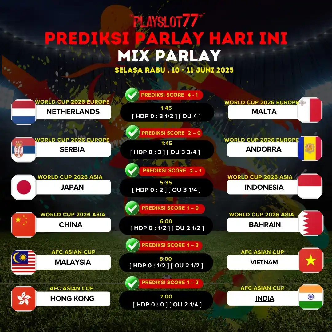 Image from INFO GAME HOKI VERSI PLAYSLOT77: 📅PREDIKSI PERTANDINGAN BOLA MIX PARLAY BERSAMA PLAYSLOT77📅 🚩selasa...
